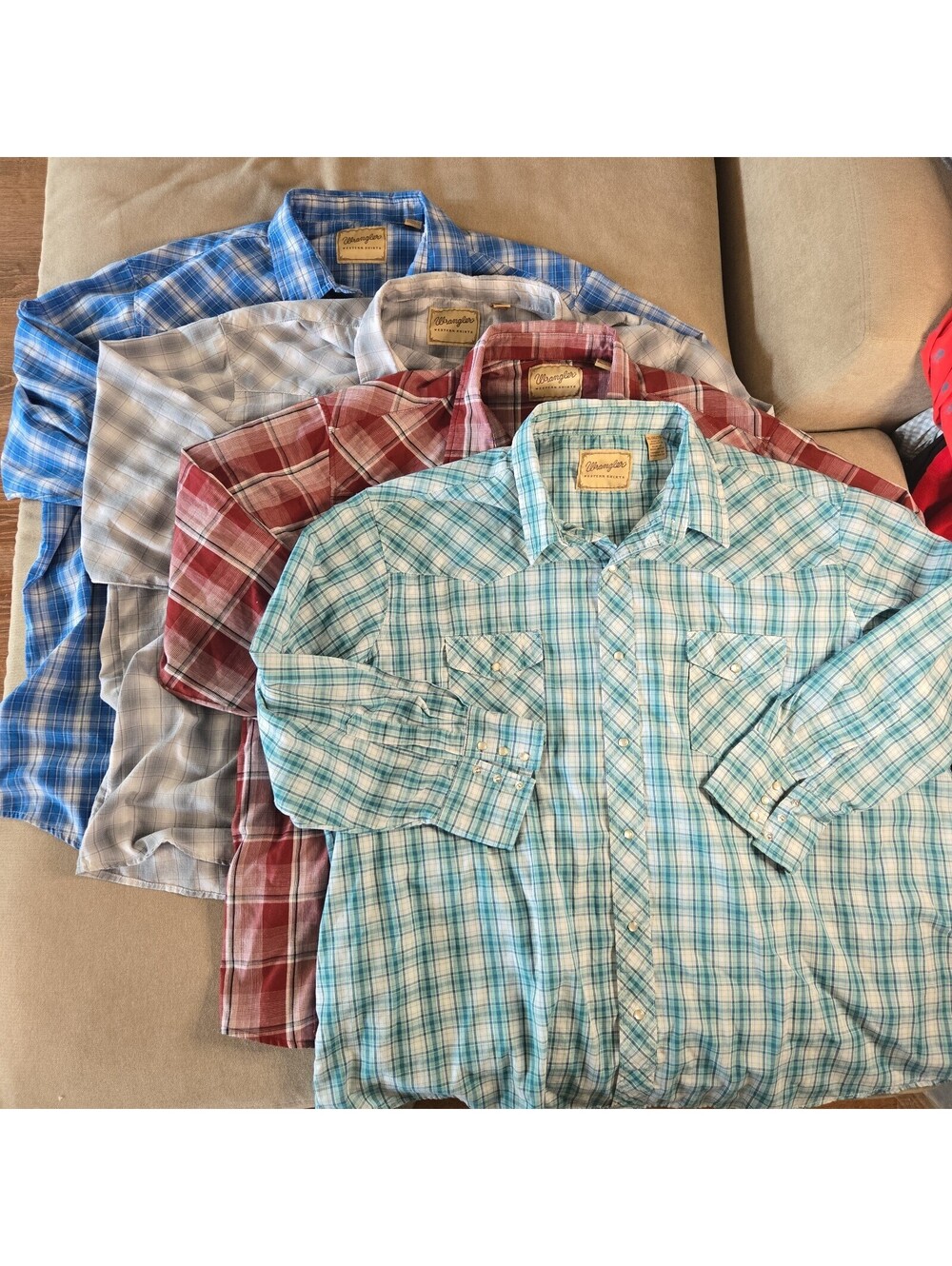 Lot Of 4 WRANGLER Western Fashion Men's Check Plaid Pocket Pearl Snap Shirt 3XL
